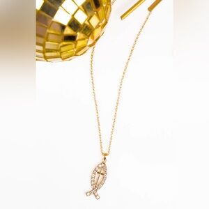 CRYSTAL JESUS FISH CROSS NECKLACE